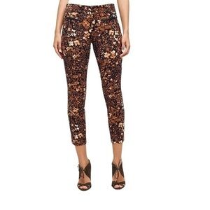 Anthropologie The Essential Slim Brown Floral Pants Size 2 Mid Rise
